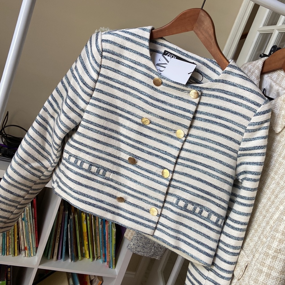 ZARA striped textured cropped blazer blogger favorite - Picture 6 of 10